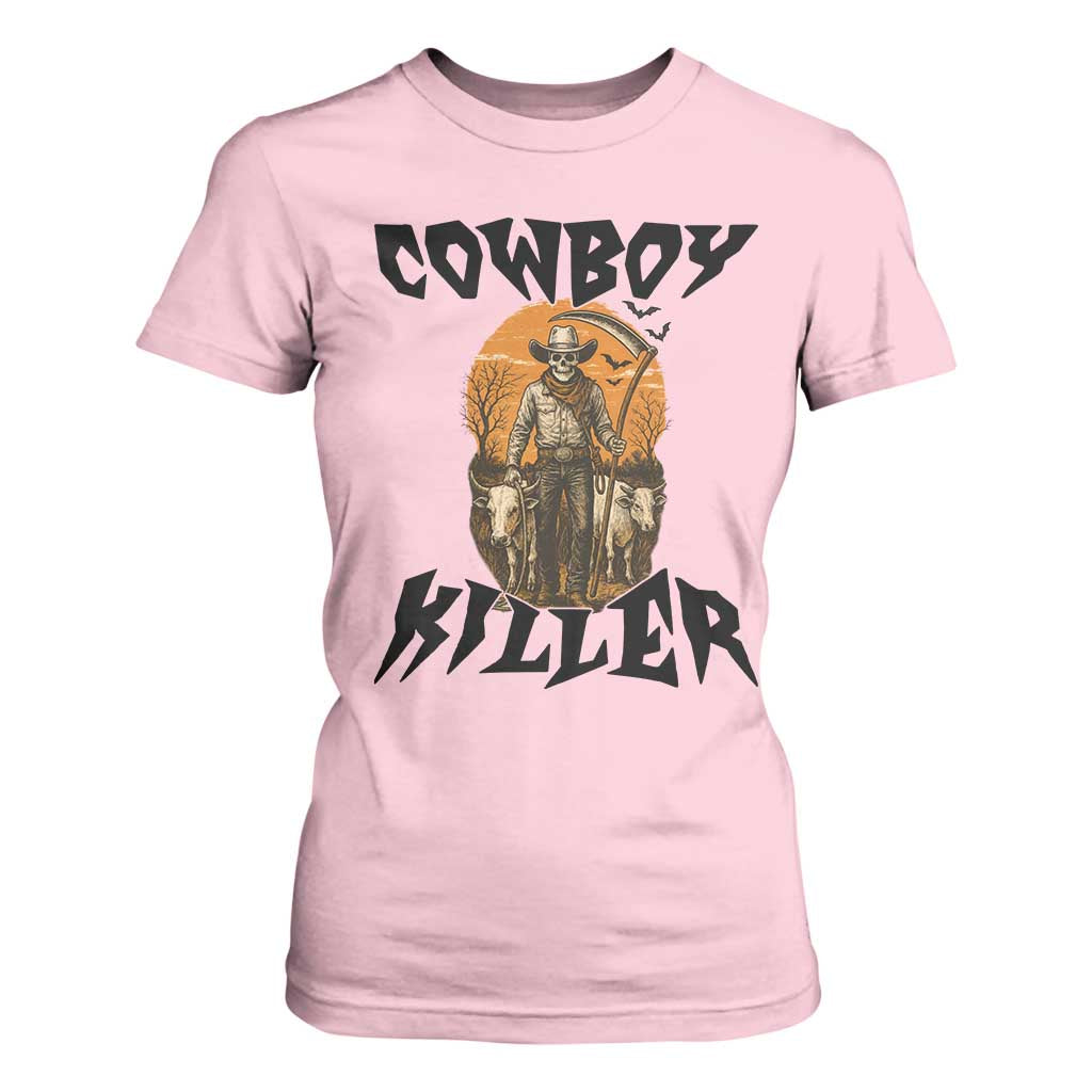 Halloween Skeleton T Shirt For Women Cowboy Killer Spooky Western Horror Design TS12 Light Pink Print Your Wear