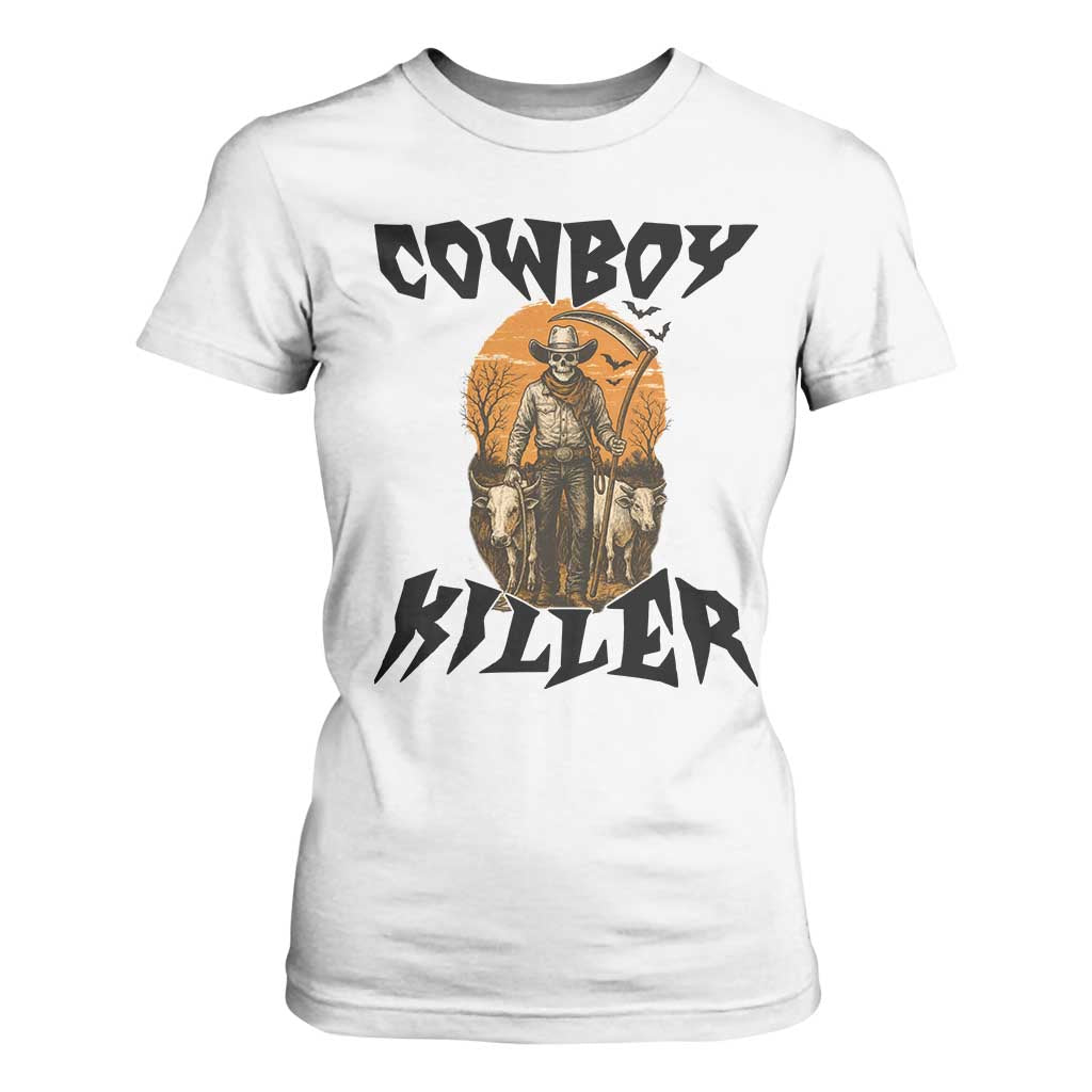 Halloween Skeleton T Shirt For Women Cowboy Killer Spooky Western Horror Design TS12 White Print Your Wear