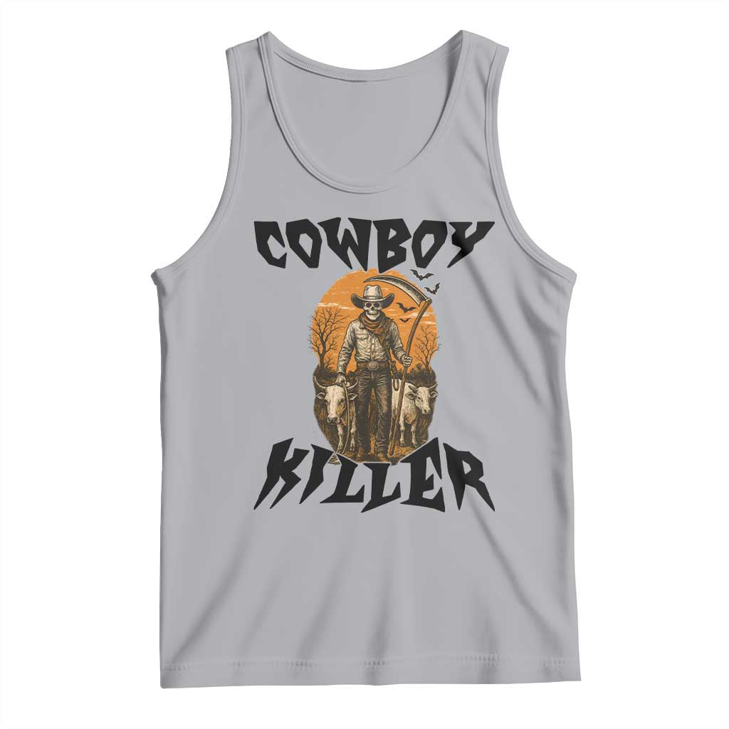 Halloween Skeleton Tank Top Cowboy Killer Spooky Western Horror Design TS12 Athletic Heather Print Your Wear