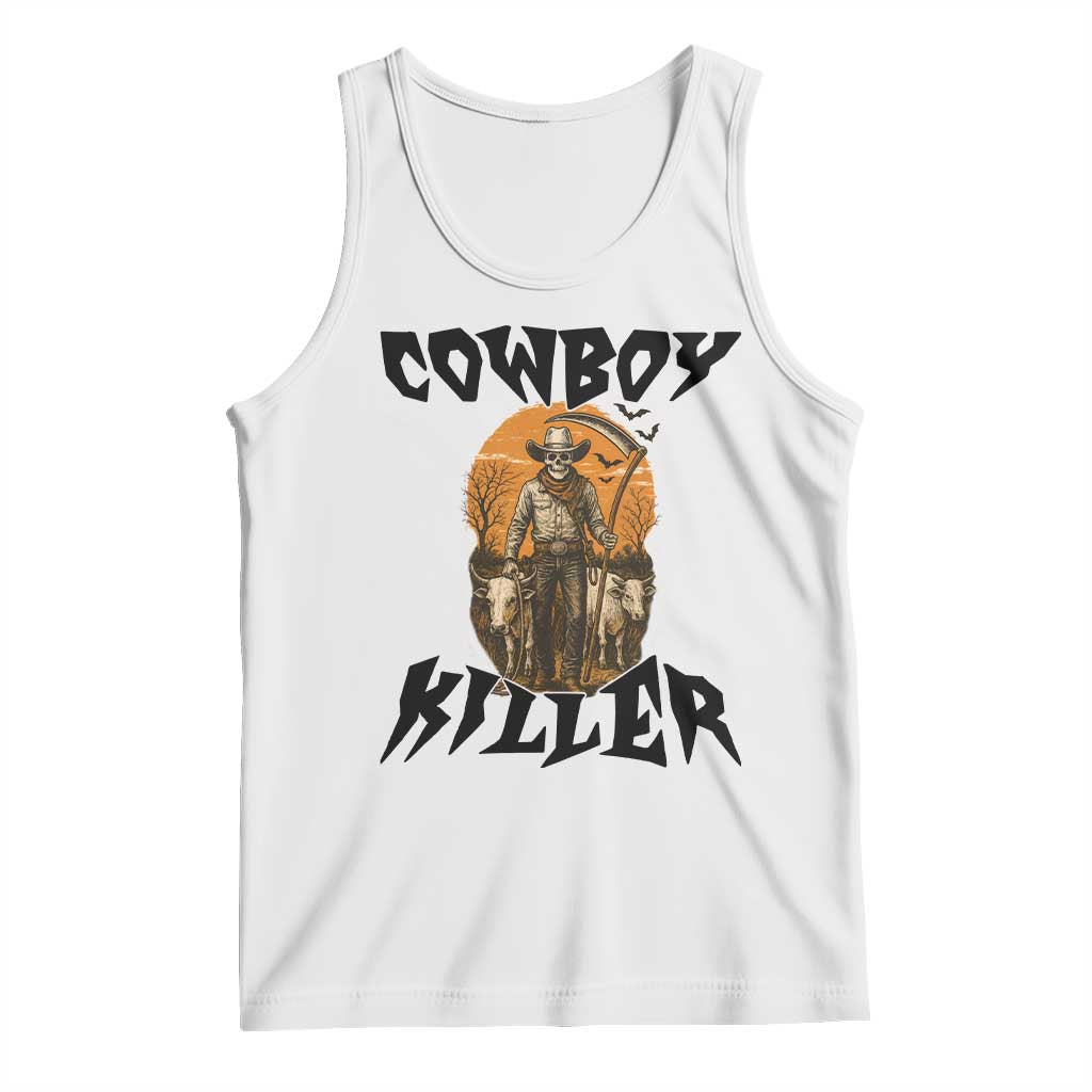 Halloween Skeleton Tank Top Cowboy Killer Spooky Western Horror Design TS12 White Print Your Wear