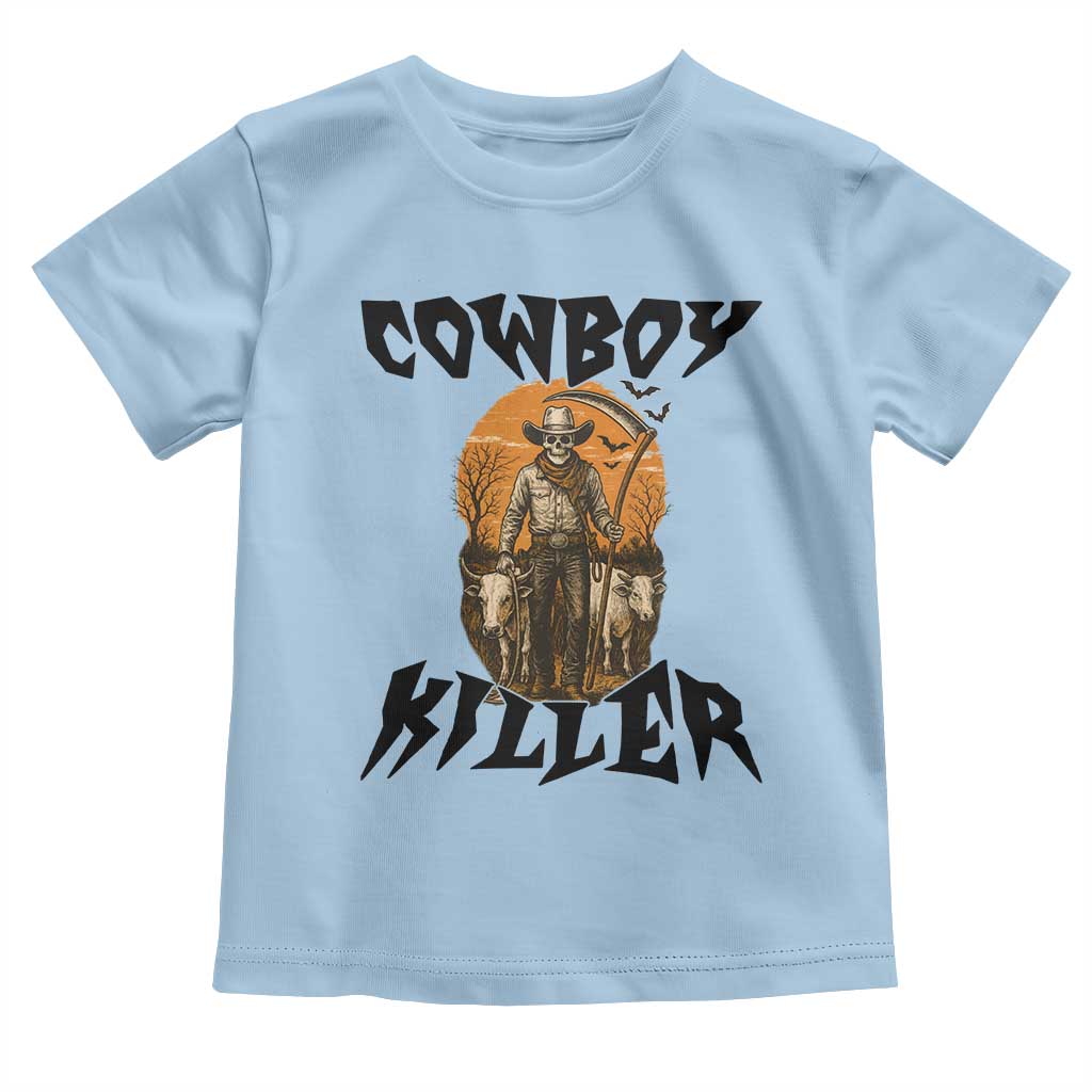 Halloween Skeleton Toddler T Shirt Cowboy Killer Spooky Western Horror Design TS12 Light Blue Print Your Wear