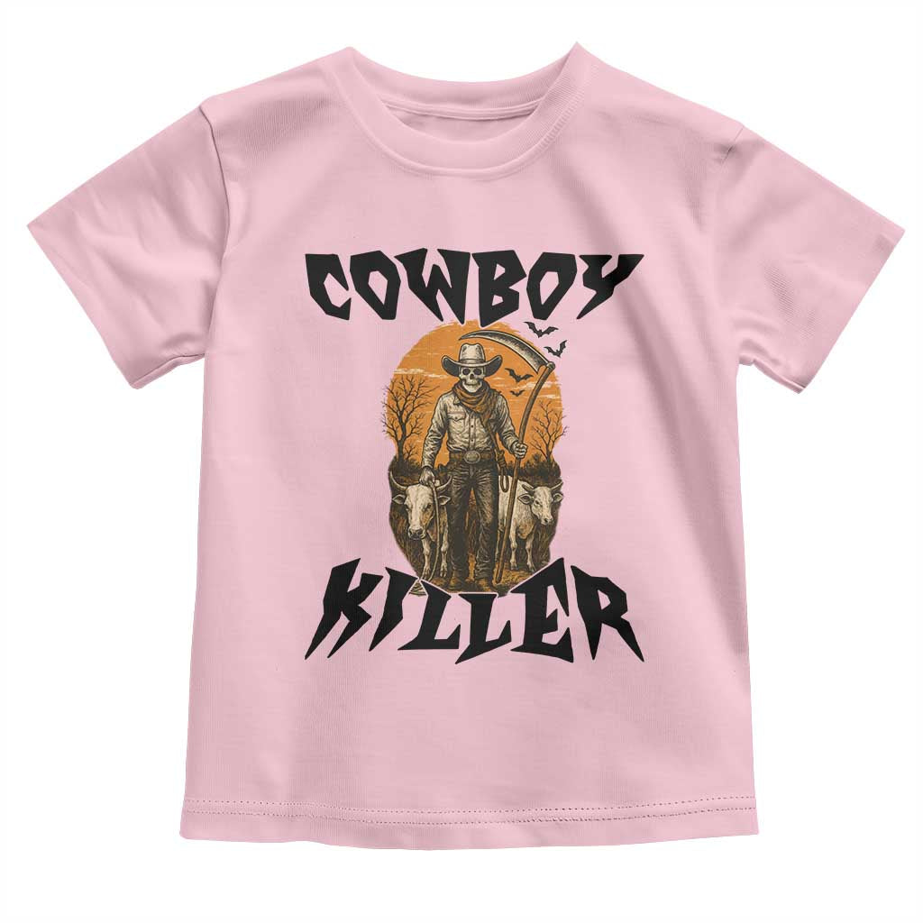 Halloween Skeleton Toddler T Shirt Cowboy Killer Spooky Western Horror Design TS12 Light Pink Print Your Wear