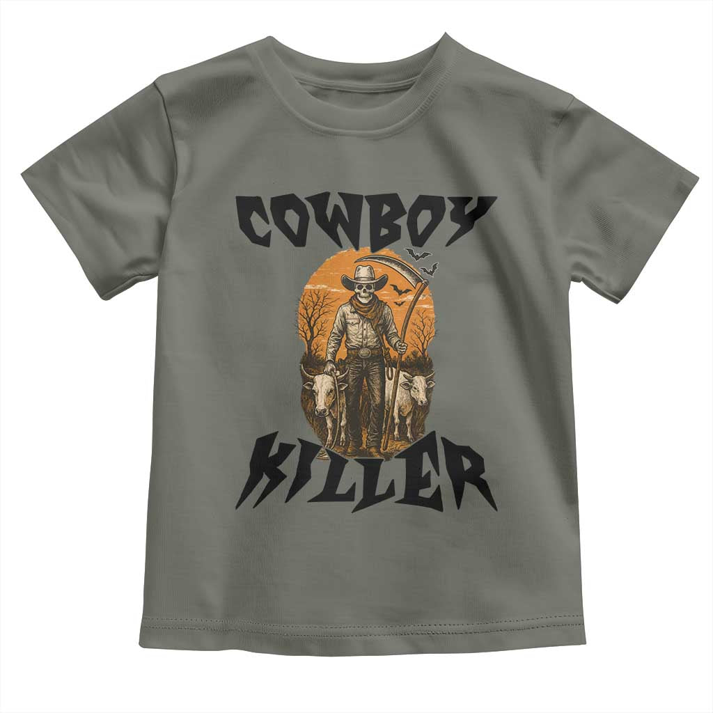 Halloween Skeleton Toddler T Shirt Cowboy Killer Spooky Western Horror Design TS12 Military Green Print Your Wear