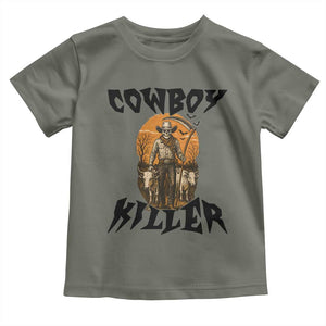 Halloween Skeleton Toddler T Shirt Cowboy Killer Spooky Western Horror Design TS12 Military Green Print Your Wear