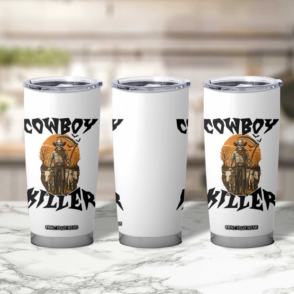 Halloween Skeleton Tumbler Cup Cowboy Killer Spooky Western Horror Design TS12 Print Your Wear