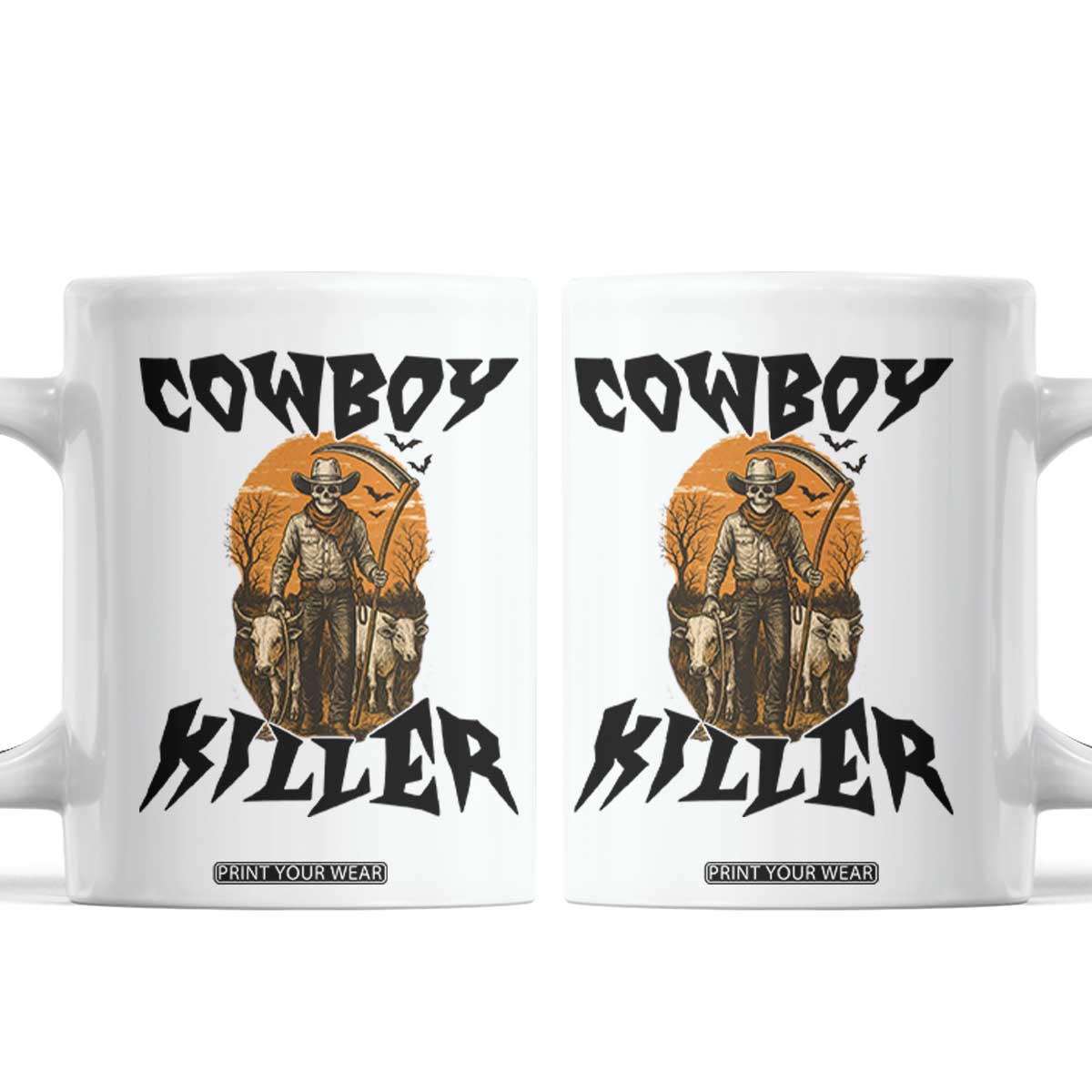 Halloween Skeleton Coffee Mug Cowboy Killer Spooky Western Horror Design TS12 White Print Your Wear