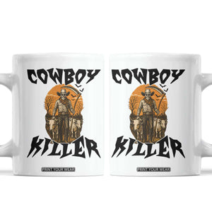 Halloween Skeleton Coffee Mug Cowboy Killer Spooky Western Horror Design TS12 White Print Your Wear