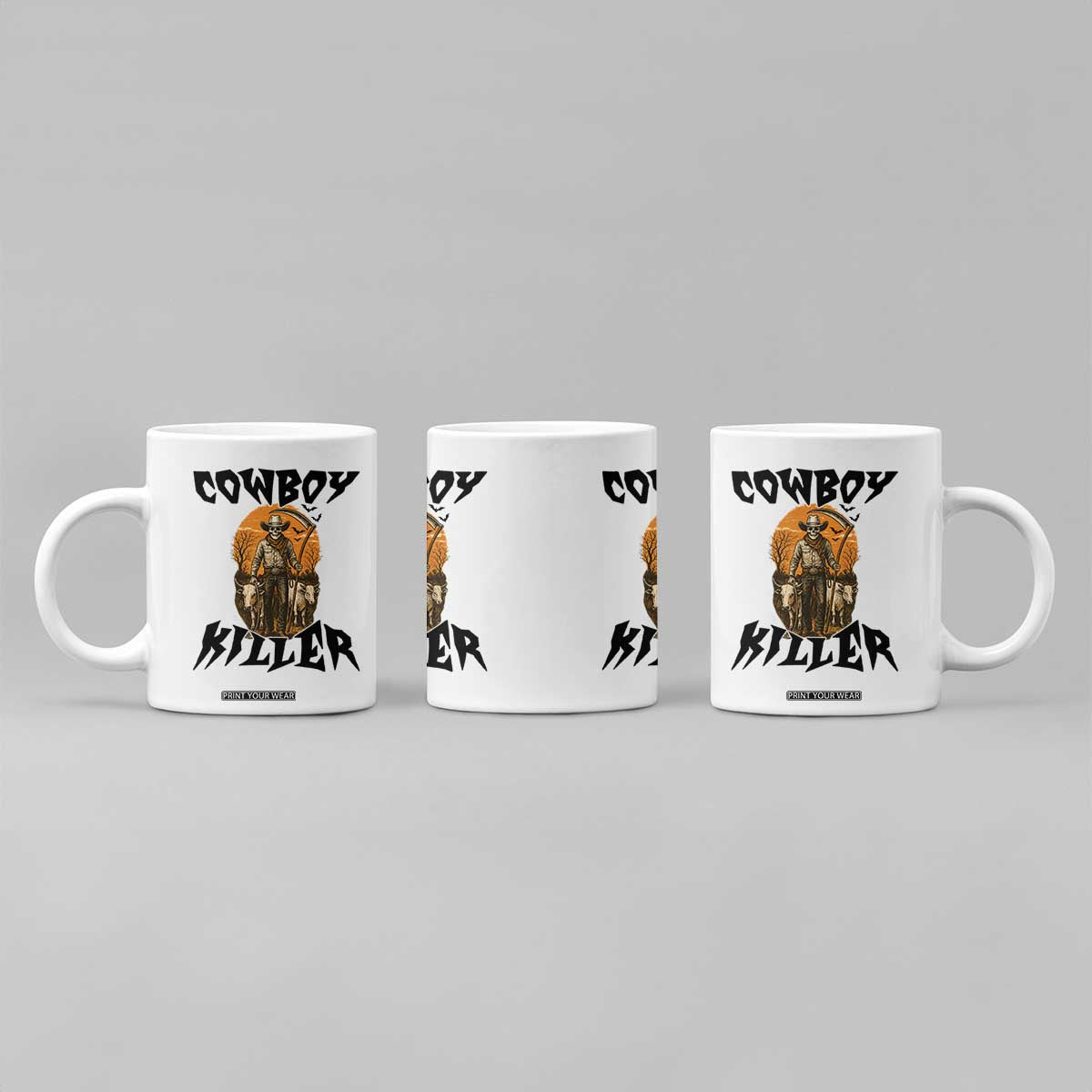 Halloween Skeleton Coffee Mug Cowboy Killer Spooky Western Horror Design TS12 Print Your Wear