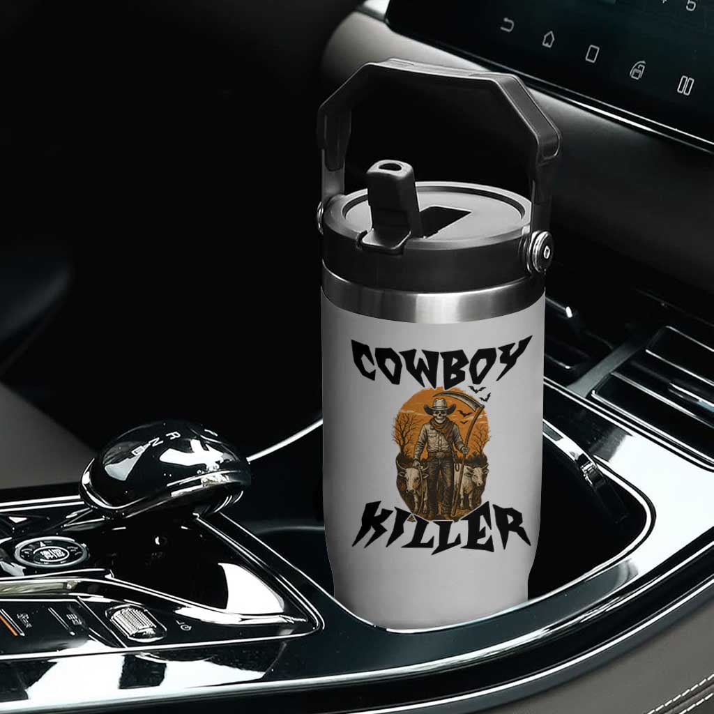 Halloween Skeleton Flip Straw Tumbler Cowboy Killer Spooky Western Horror Design TS12 Print Your Wear