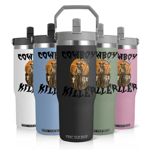Halloween Skeleton Flip Straw Tumbler Cowboy Killer Spooky Western Horror Design TS12 Print Your Wear