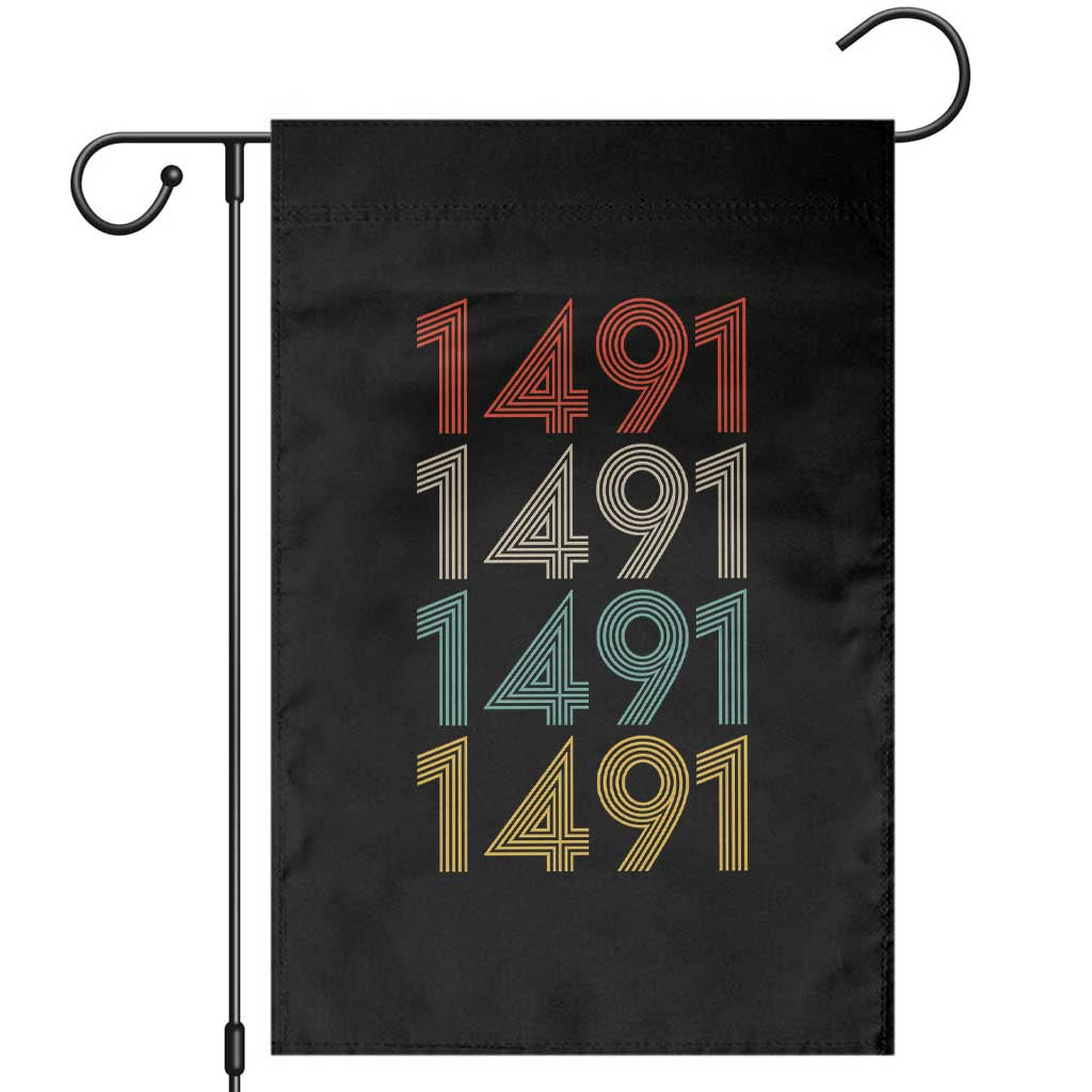 1491 Vintage Retro Striped Multicolor Number Graphic Garden Flag TS12 Black Print Your Wear