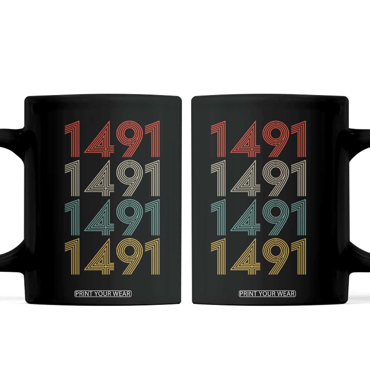 1491 Vintage Retro Striped Multicolor Number Graphic Coffee Mug TS12 Black Print Your Wear