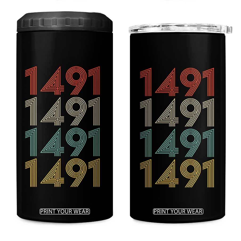 1491 Vintage Retro Striped Multicolor Number Graphic 4 in 1 Can Cooler Tumbler TS12 One Size: 16 oz Black Print Your Wear