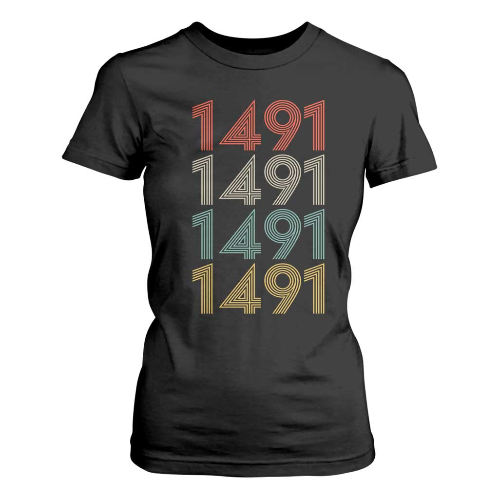 1491 Vintage Retro Striped Multicolor Number Graphic T Shirt For Women TS12 Black Print Your Wear