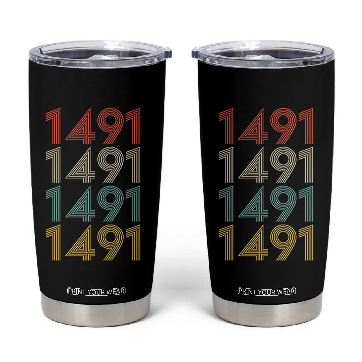 1491 Vintage Retro Striped Multicolor Number Graphic Tumbler Cup TS12 Black Print Your Wear