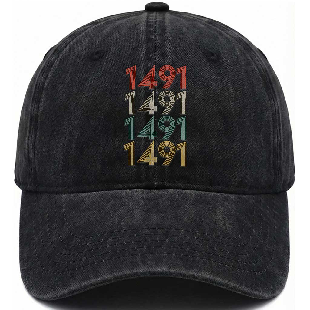 1491 Vintage Retro Striped Multicolor Number Graphic Washed Cotton Baseball Cap TS12 Print Your Wear