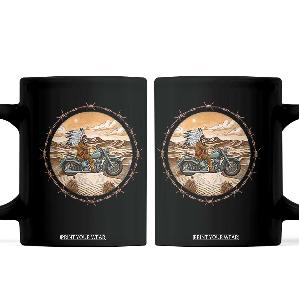 Native American Biker Gift Coffee Mug Skull Motorcycle Rider