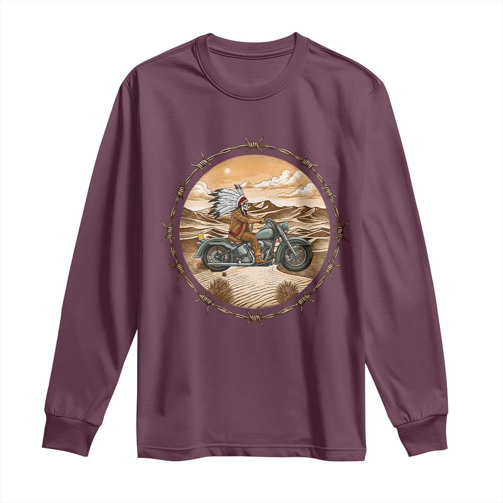 Native American Biker Gift Long Sleeve Shirt Skull Motorcycle Rider