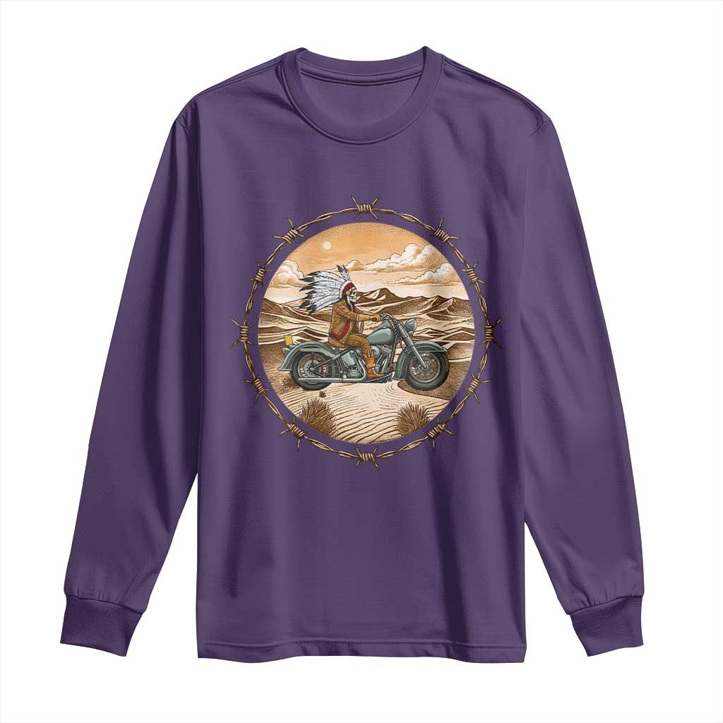 Native American Biker Gift Long Sleeve Shirt Skull Motorcycle Rider