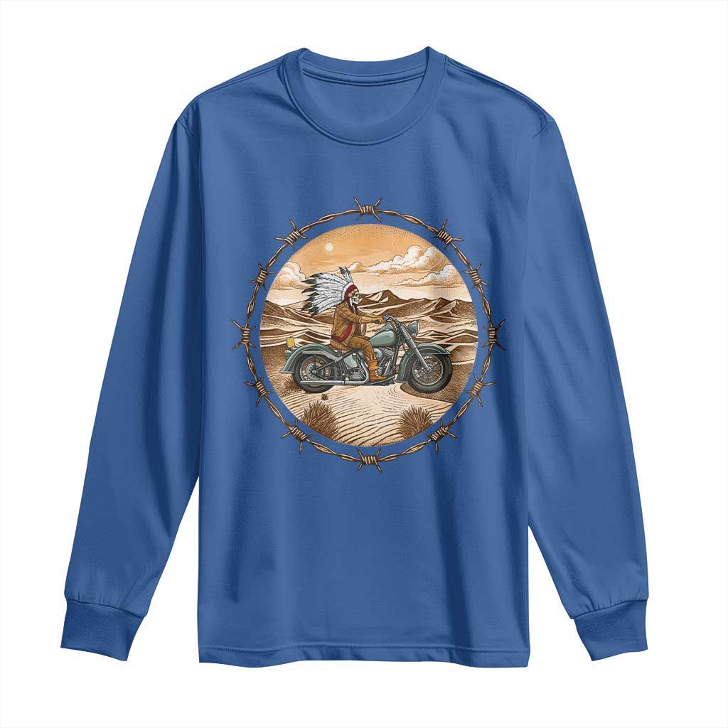 Native American Biker Gift Long Sleeve Shirt Skull Motorcycle Rider