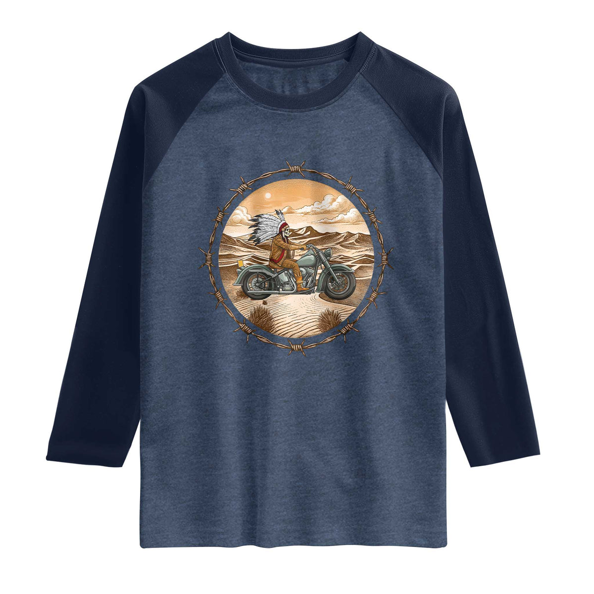 Native American Biker Gift Raglan Shirt Skull Motorcycle Rider