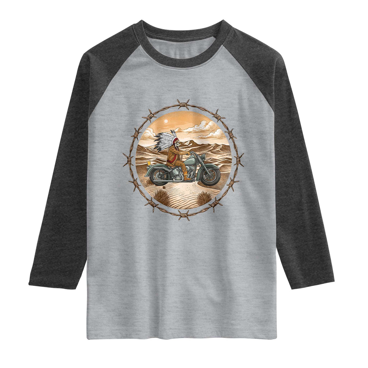 Native American Biker Gift Raglan Shirt Skull Motorcycle Rider