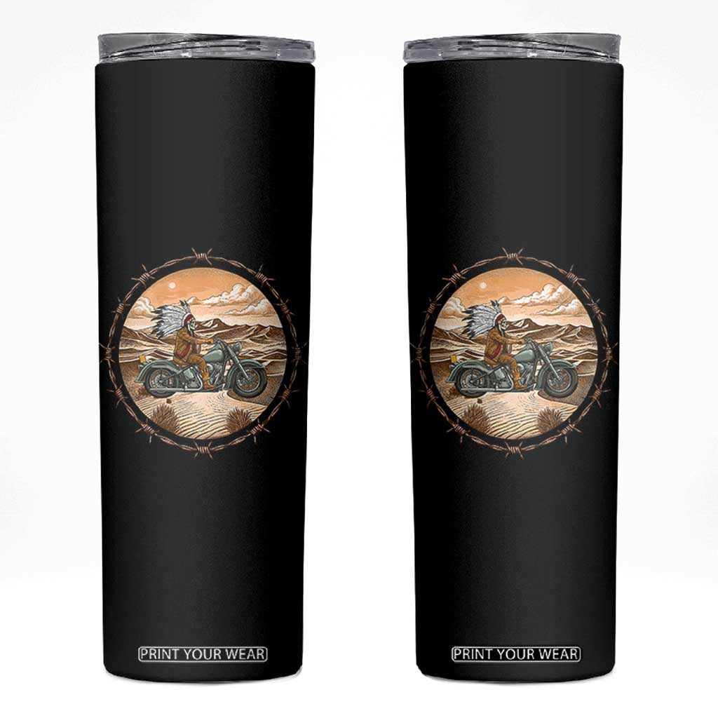 Native American Biker Gift Skinny Tumbler Skull Motorcycle Rider