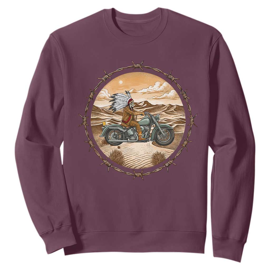 Native American Biker Gift Sweatshirt Skull Motorcycle Rider