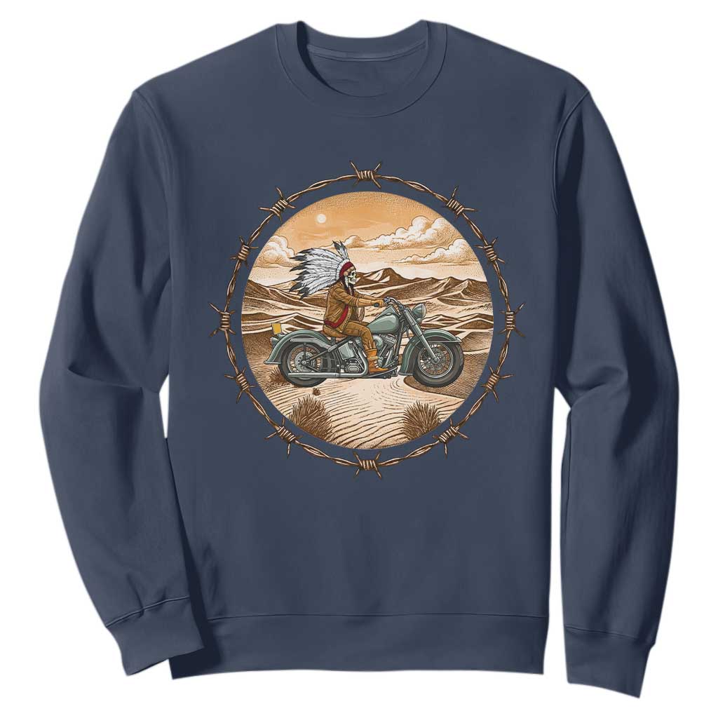Native American Biker Gift Sweatshirt Skull Motorcycle Rider