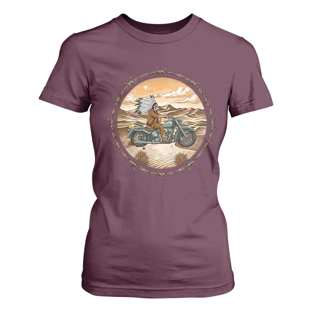 Native American Biker Gift T Shirt For Women Skull Motorcycle Rider