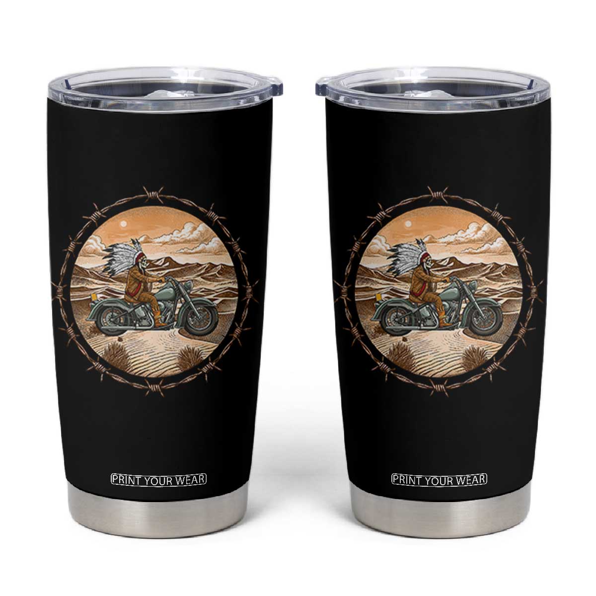 Native American Biker Gift Tumbler Cup Skull Motorcycle Rider