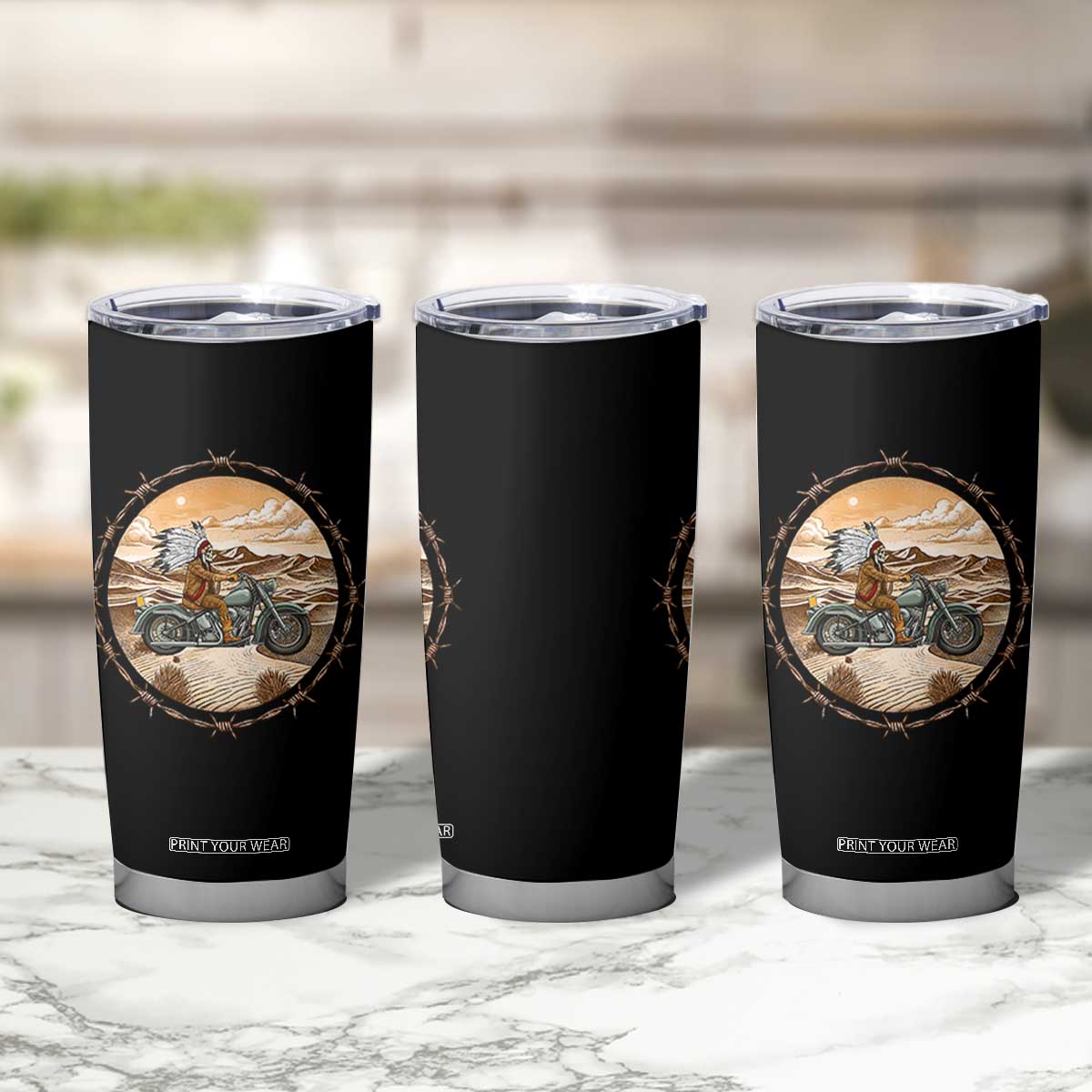 Native American Biker Gift Tumbler Cup Skull Motorcycle Rider