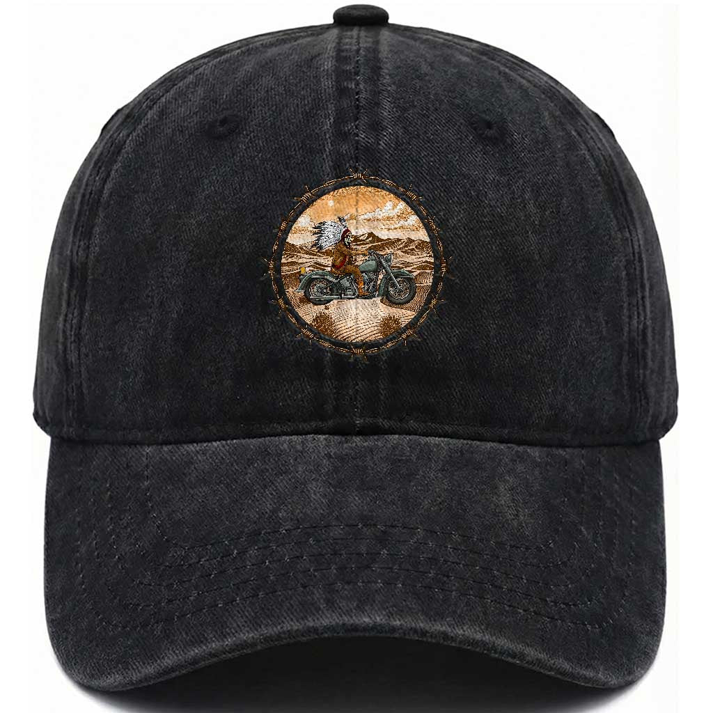 Native American Biker Gift Washed Cotton Baseball Cap Skull Motorcycle Rider TS12 Print Your Wear