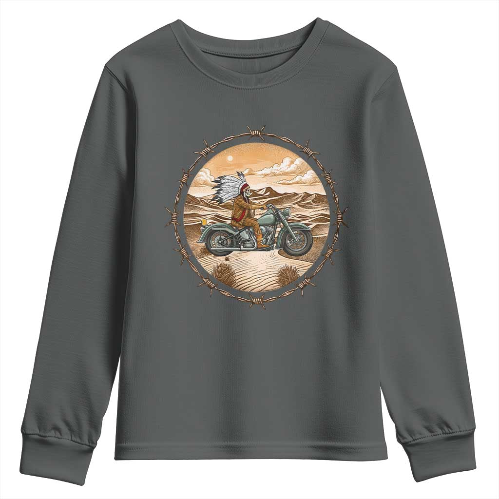 Native American Biker Gift Youth Sweatshirt Skull Motorcycle Rider