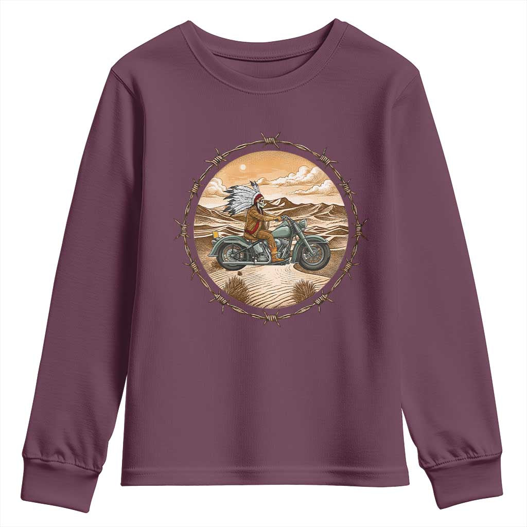 Native American Biker Gift Youth Sweatshirt Skull Motorcycle Rider