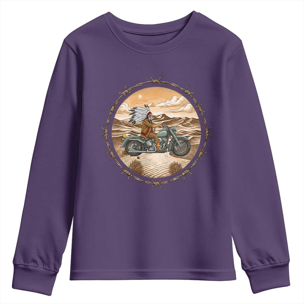 Native American Biker Gift Youth Sweatshirt Skull Motorcycle Rider