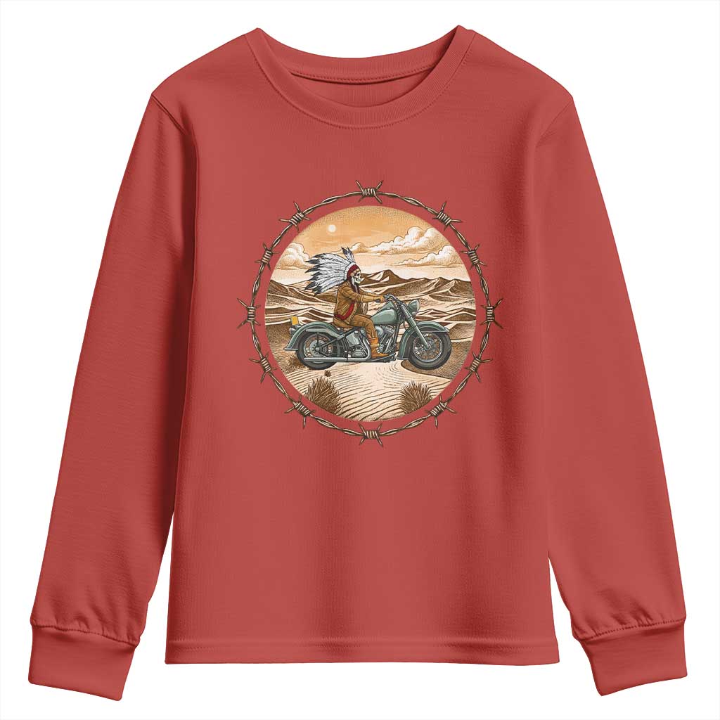 Native American Biker Gift Youth Sweatshirt Skull Motorcycle Rider