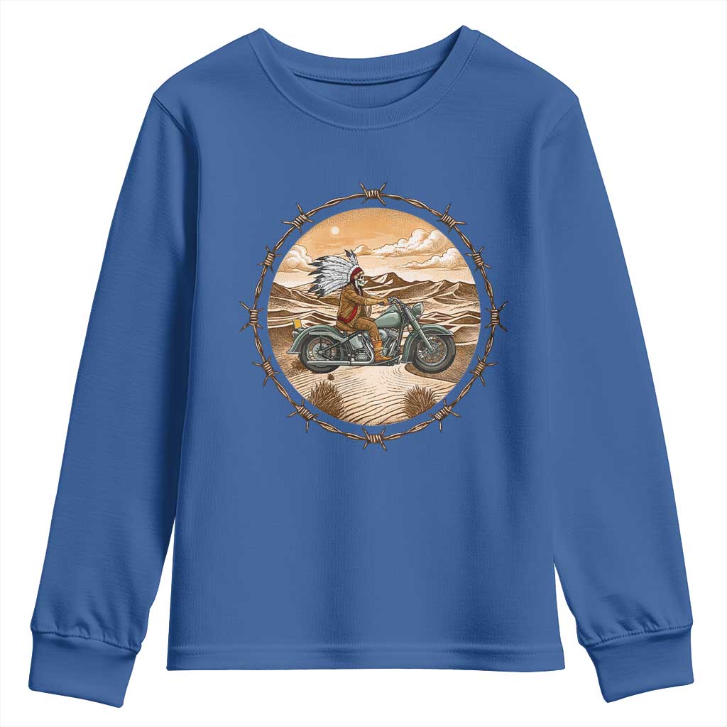 Native American Biker Gift Youth Sweatshirt Skull Motorcycle Rider