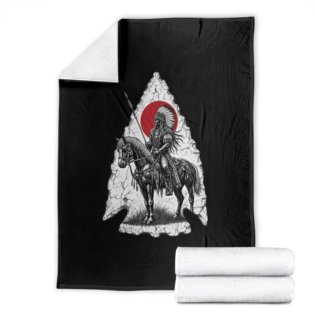 Vintage Native American Warrior Throw Blanket Horse Rider Feather Headdress Graphic TS12 Black Print Your Wear
