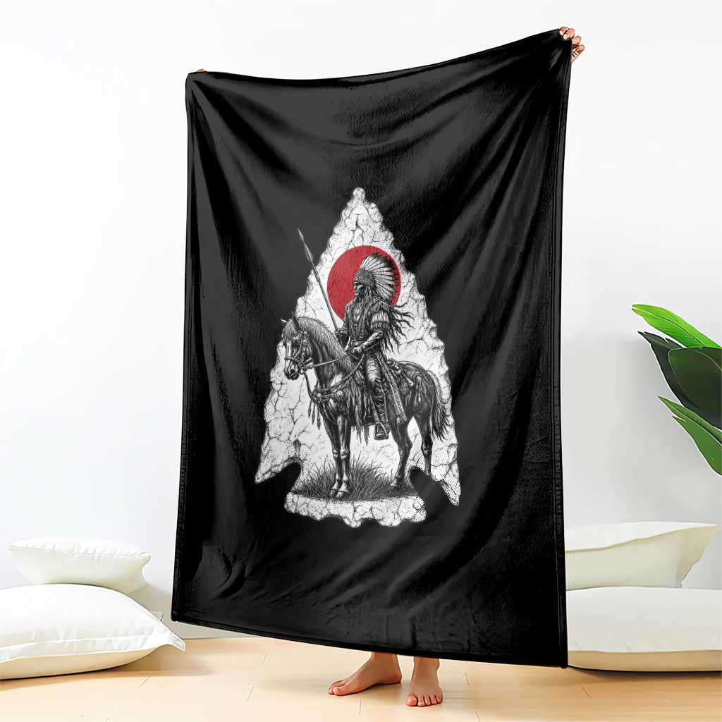 Vintage Native American Warrior Throw Blanket Horse Rider Feather Headdress Graphic