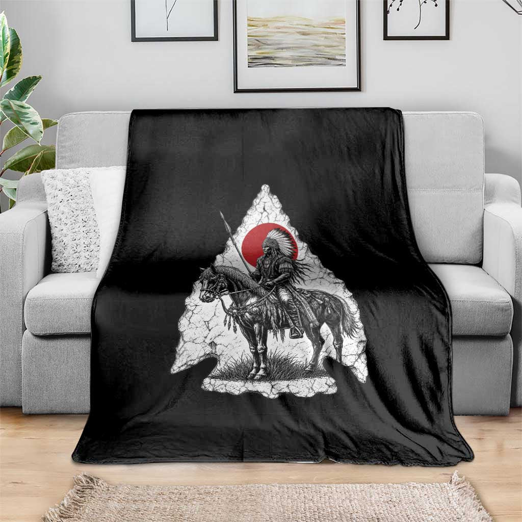 Vintage Native American Warrior Throw Blanket Horse Rider Feather Headdress Graphic