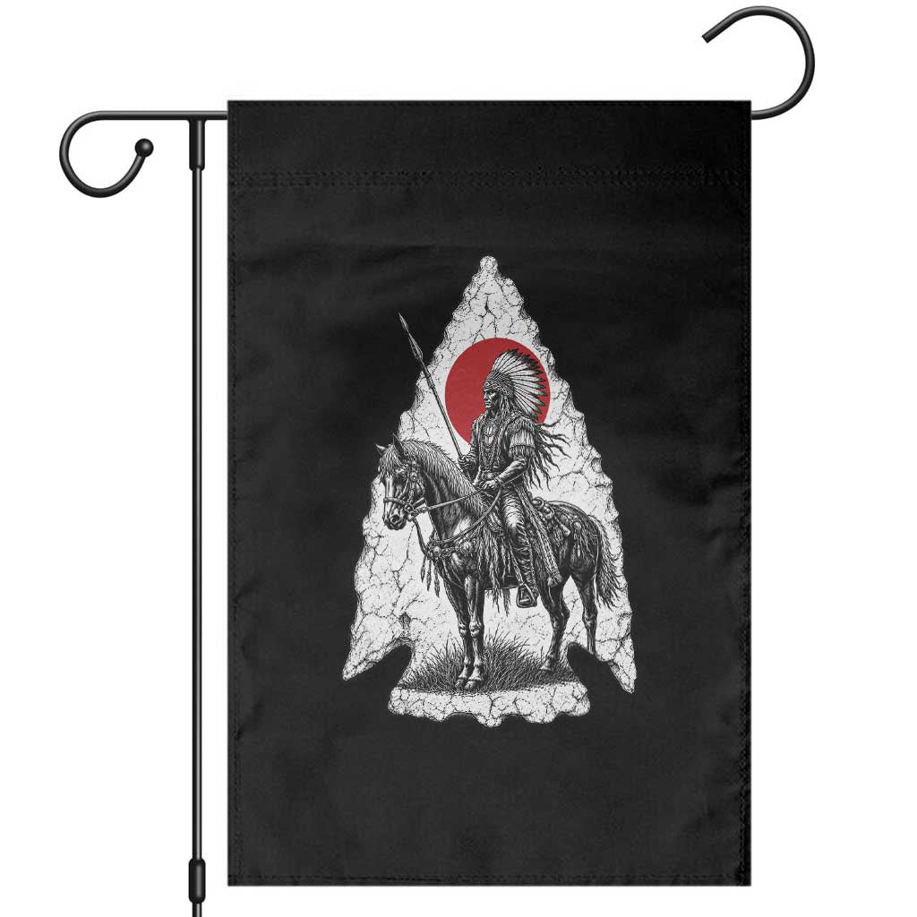 Vintage Native American Warrior Garden Flag Horse Rider Feather Headdress Graphic TS12 Black Print Your Wear