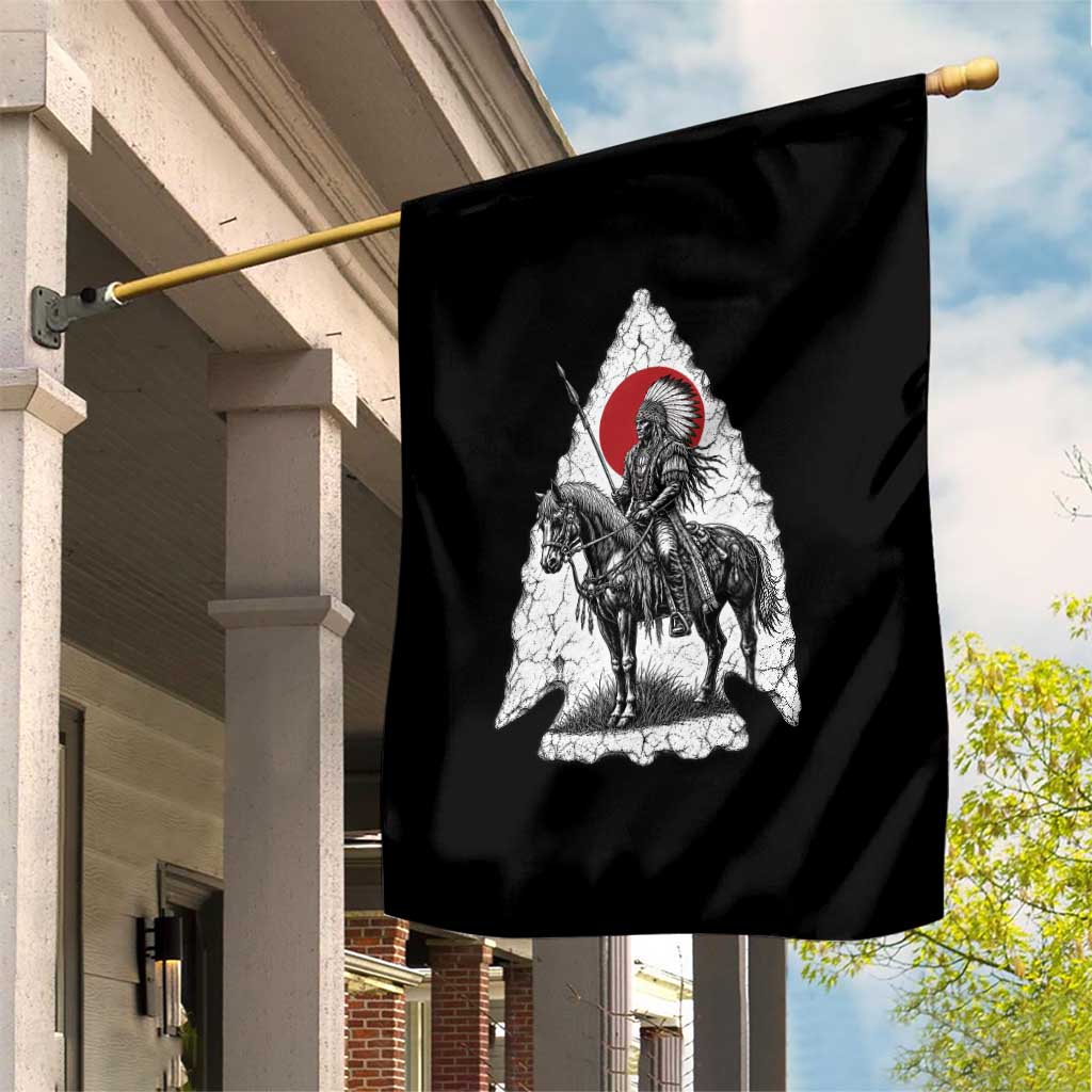 Vintage Native American Warrior Garden Flag Horse Rider Feather Headdress Graphic