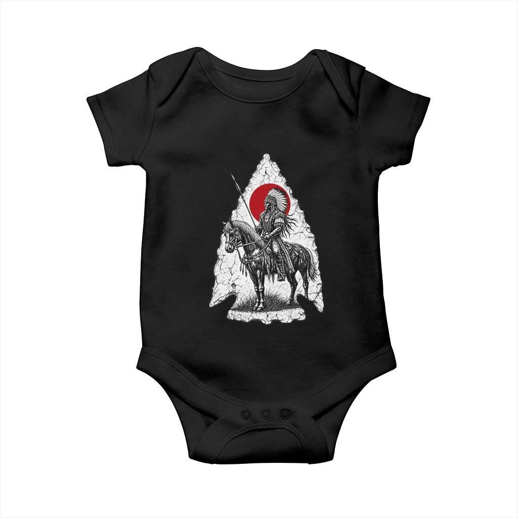 Vintage Native American Warrior Baby Onesie Horse Rider Feather Headdress Graphic TS12 Black Print Your Wear