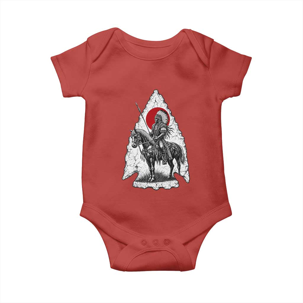 Vintage Native American Warrior Baby Onesie Horse Rider Feather Headdress Graphic
