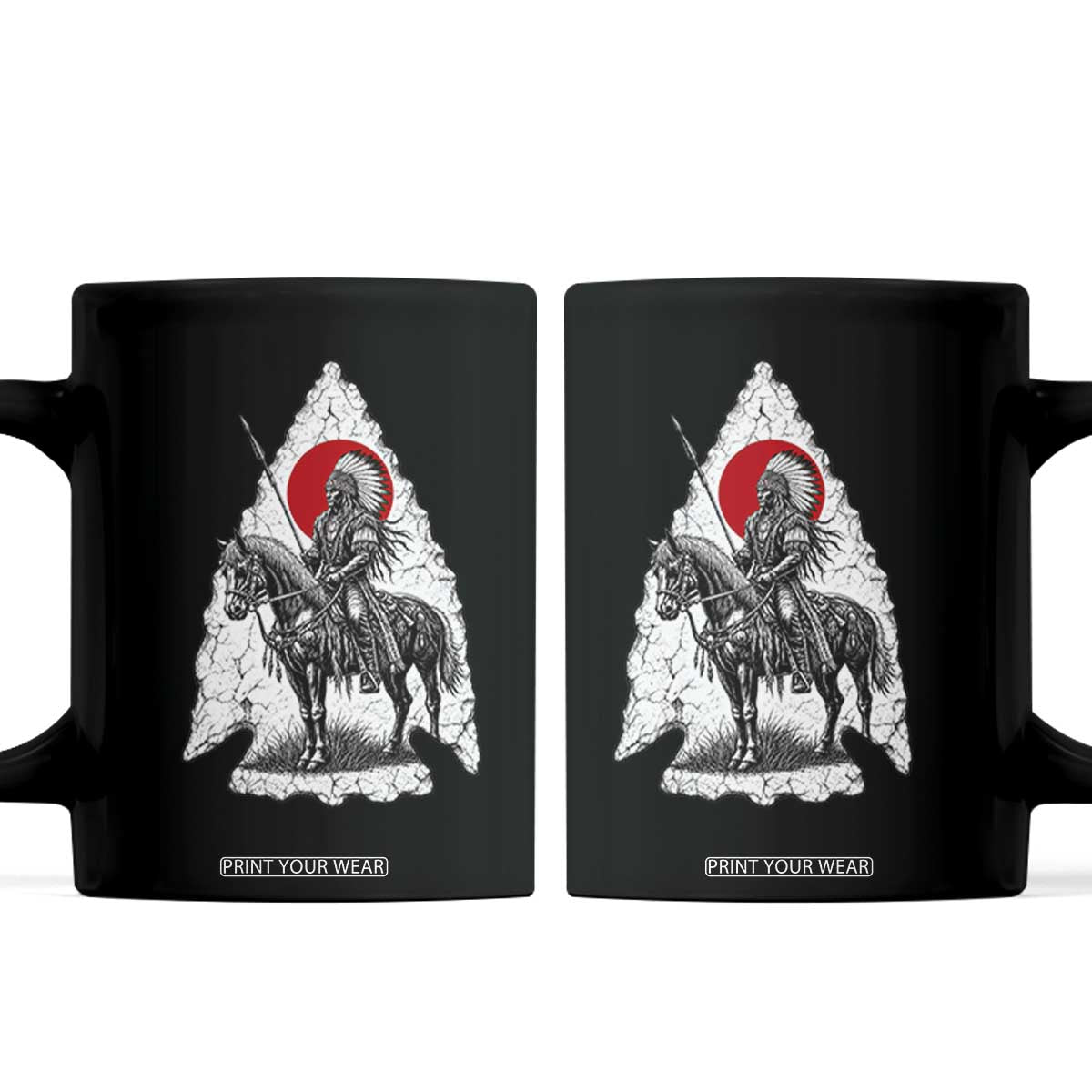 Vintage Native American Warrior Coffee Mug Horse Rider Feather Headdress Graphic