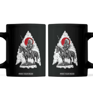 Vintage Native American Warrior Coffee Mug Horse Rider Feather Headdress Graphic