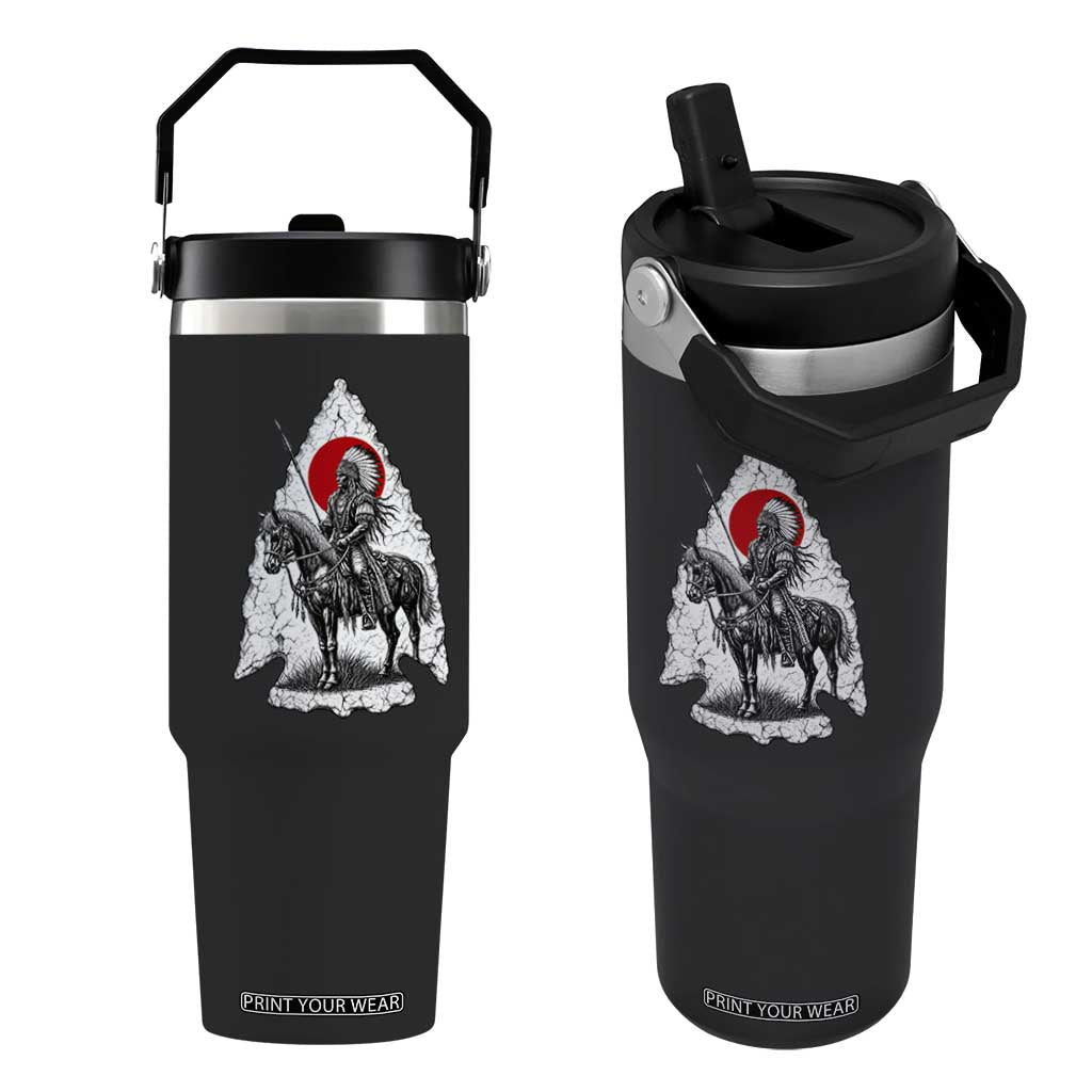 Vintage Native American Warrior Flip Straw Tumbler Horse Rider Feather Headdress Graphic TS12 One Size: 30 oz Black Print Your Wear