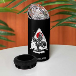 Vintage Native American Warrior 4 in 1 Can Cooler Tumbler Horse Rider Feather Headdress Graphic