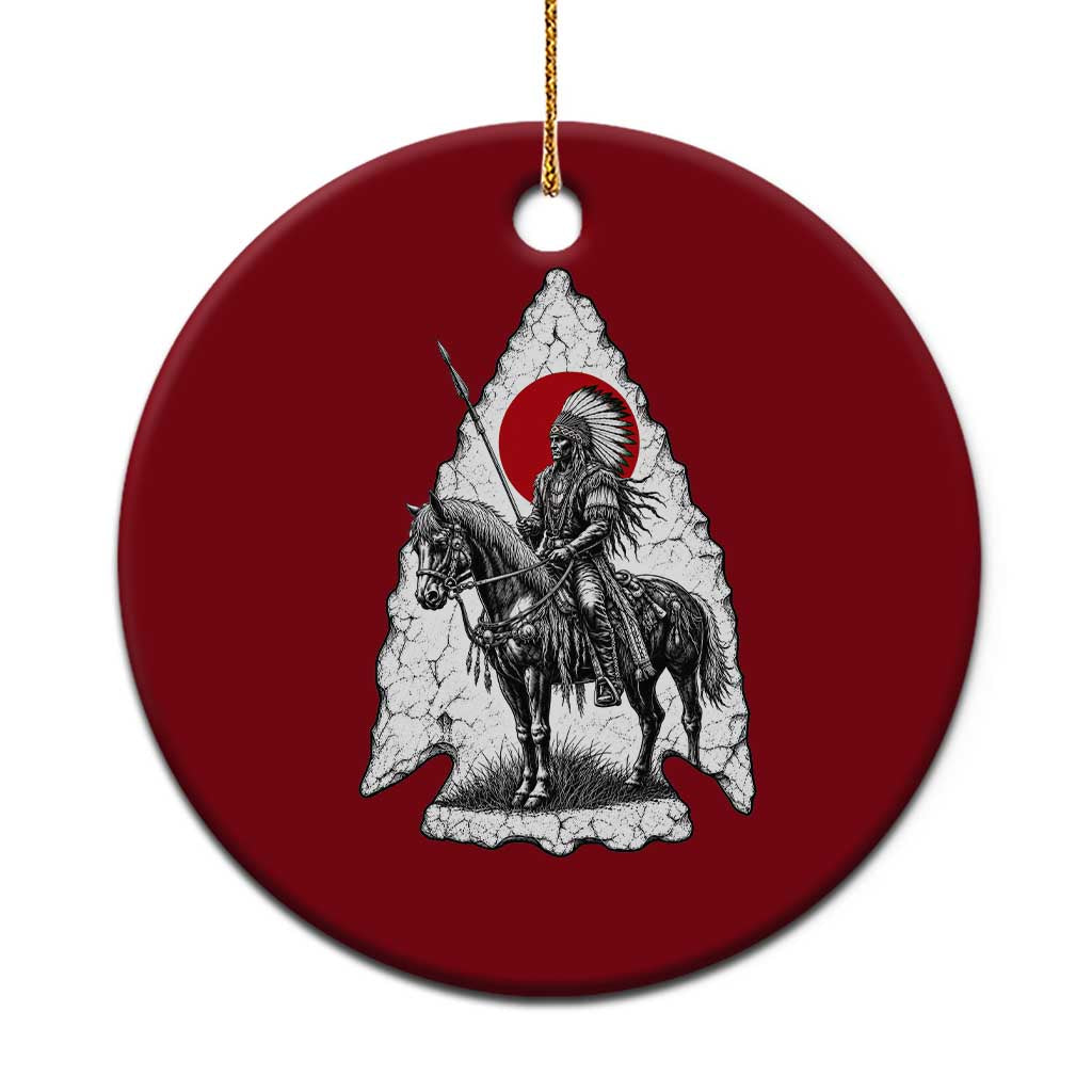 Vintage Native American Warrior Ceramic Ornament Horse Rider Feather Headdress Graphic TS12 1pc Red Print Your Wear